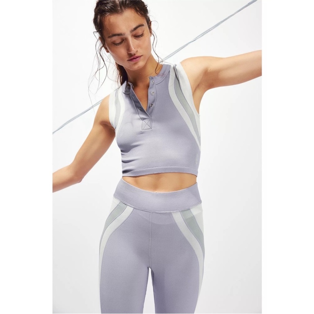 FP Movement by Free People Lavender Cropped Tank with White and Sage Stripes